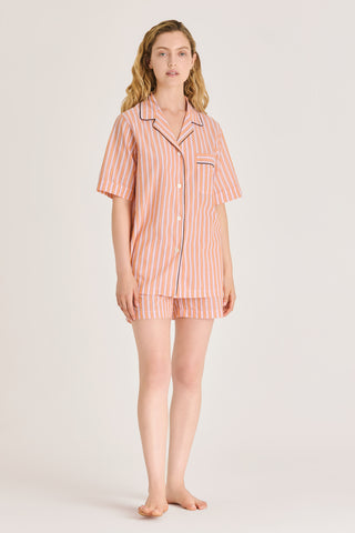 Ultra-Light Cotton Short Pajama Set - Striped - Peach and Rose