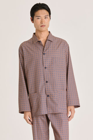 Cotton Pajama Set - Foulard Print - Terracotta and Navy