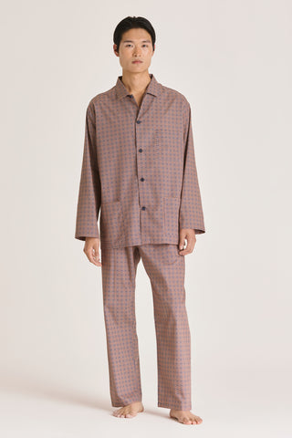 Cotton Pajama Set - Foulard Print - Terracotta and Navy