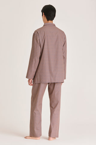 Cotton Pajama Set - Foulard Print - Terracotta and Navy