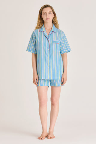 Ultra-Light Cotton Short Pajama Set - Striped - Aquamarine and Lime