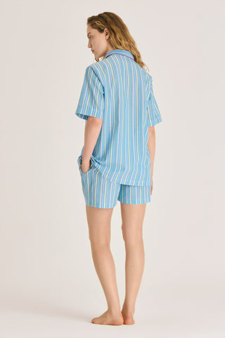 Ultra-Light Cotton Short Pajama Set - Striped - Aquamarine and Lime