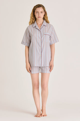 Ultra-Light Cotton Short Pajama Set - Pinstriped - Quiet Gray