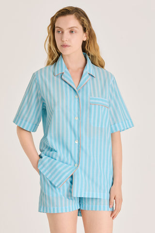 Ultra-Light Cotton Short Pajama Set - Striped - Summer Sky