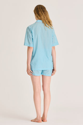 Ultra-Light Cotton Short Pajama Set - Striped - Summer Sky