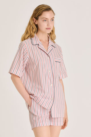 Ultra-Light Cotton Short Pajama Set - Striped - Peach and Taupe