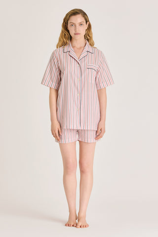Ultra-Light Cotton Short Pajama Set - Striped - Peach and Taupe