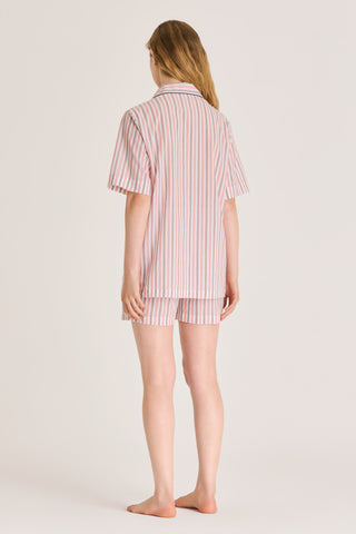 Ultra-Light Cotton Short Pajama Set - Striped - Peach and Taupe