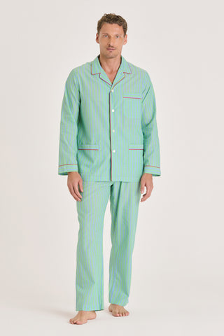 Ultra-Light Cotton Pajama Set - Striped - Apple Green and Sky