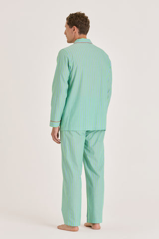 Ultra-Light Cotton Pajama Set - Striped - Apple Green and Sky