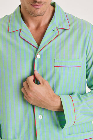 Ultra-Light Cotton Pajama Set - Striped - Apple Green and Sky