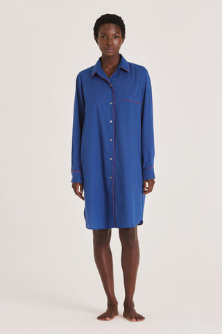 Ultra-Light Cotton Button Down Nightshirt - Sapphire Blue