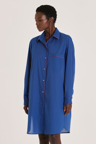 Ultra-Light Cotton Button Down Nightshirt - Sapphire Blue