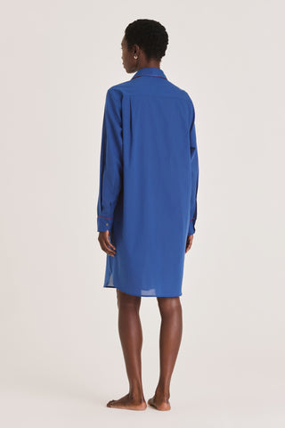 Ultra-Light Cotton Button Down Nightshirt - Sapphire Blue