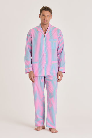 Ultra-Light Cotton Pajama Set - Striped - Candy Pink and Turquoise
