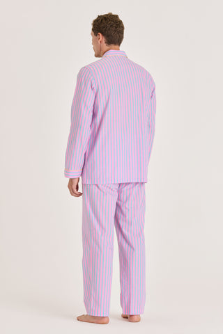Ultra-Light Cotton Pajama Set - Striped - Candy Pink and Turquoise