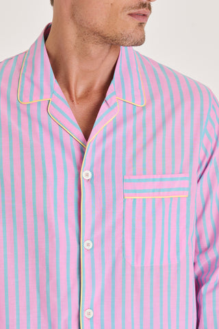 Ultra-Light Cotton Pajama Set - Striped - Candy Pink and Turquoise