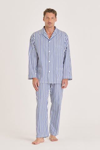 Cotton Pajama Set - Striped - Navy Blue