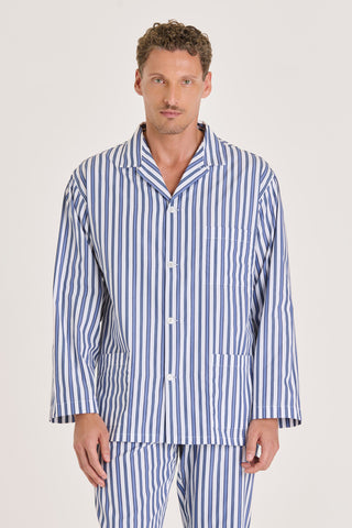 Cotton Pajama Set - Striped - Navy Blue