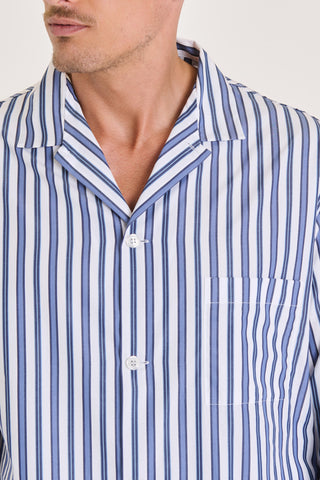 Cotton Pajama Set - Striped - Navy Blue