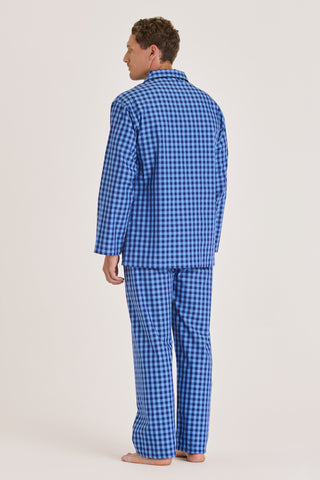 Cotton Pajama Set - Checkered - Navy and Light Blue