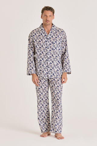 Cotton Pajama Set - Geometric Print - Navy and Sand