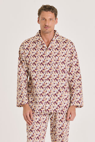 Cotton Pajama Set - Geometric Print - Burgundy and Honey