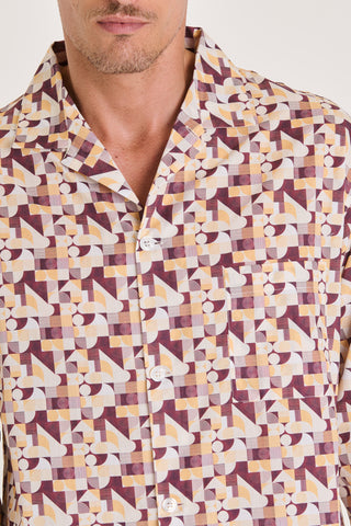 Cotton Pajama Set - Geometric Print - Burgundy and Honey
