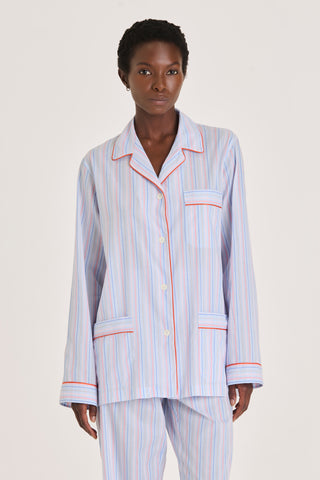 Ultra-Light Cotton Short Pajama Set - Striped - Sky and Rose