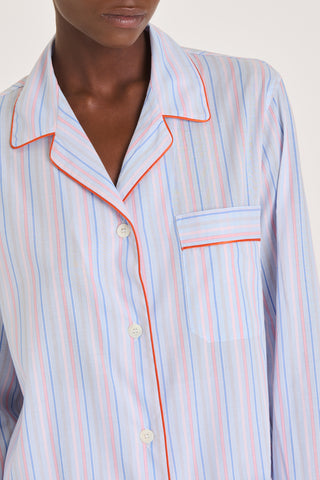 Ultra-Light Cotton Short Pajama Set - Striped - Sky and Rose