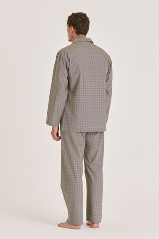 Cotton Pajama Set - Foulard Print - Ocher and Navy
