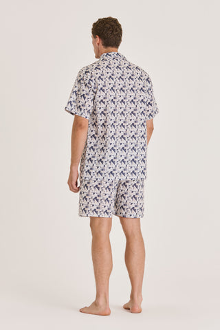 Cotton Short Pajama Set - Geometric Print - Navy and Beige