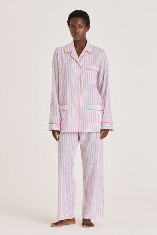 Ultra-Light Cotton Pajama Set - Pinstriped - Dusty Rose and Green