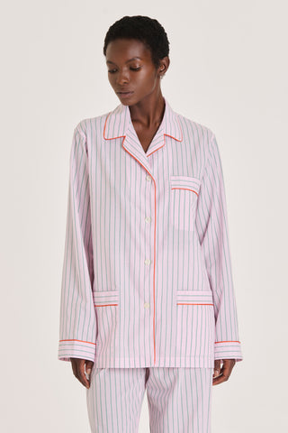 Ultra-Light Cotton Pajama Set - Pinstriped - Dusty Rose and Green