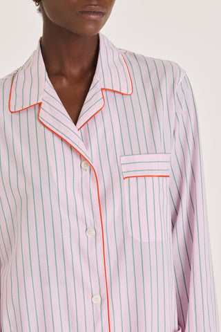 Ultra-Light Cotton Pajama Set - Pinstriped - Dusty Rose and Green