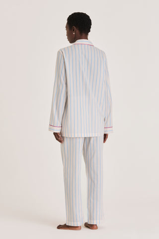 Ultra-Light Cotton Pajama Set - Pinstriped - Ivory and Blue