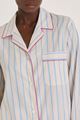 Ultra-Light Cotton Pajama Set - Pinstriped - Ivory and Blue