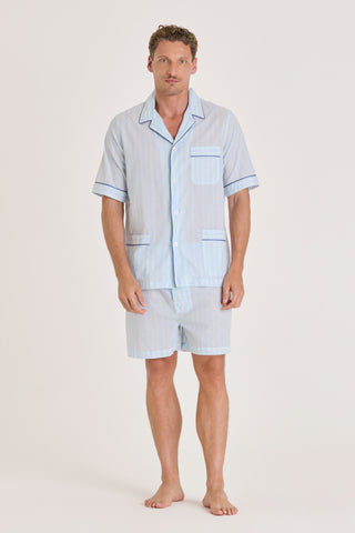 Ultra-Light Cotton Short Pajama Set - Striped - Mint and Sky