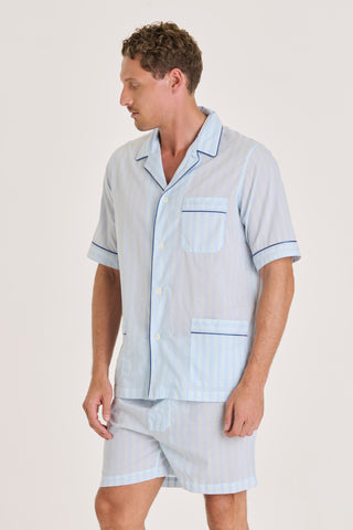 Ultra-Light Cotton Short Pajama Set - Striped - Mint and Sky