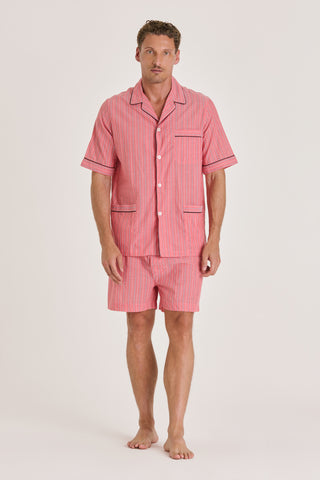 Ultra-Light Cotton Short Pajama Set - Pinstriped - Watermelon
