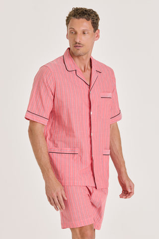 Ultra-Light Cotton Short Pajama Set - Pinstriped - Watermelon