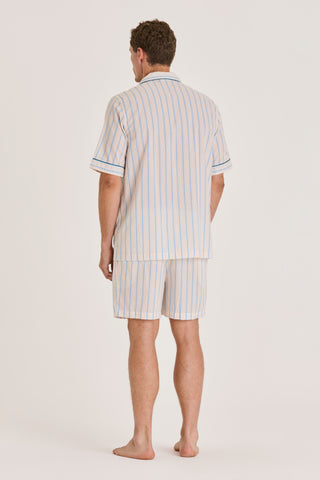 Ultra-Light Cotton Short Pajama Set - Pinstriped - Ivory and Blue