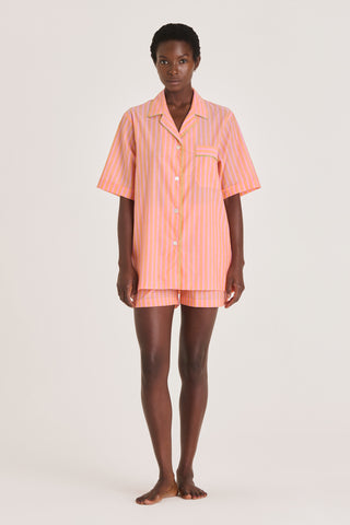 Ultra-Light Cotton Short Pajama Set - Pinstriped - Coral and Pink
