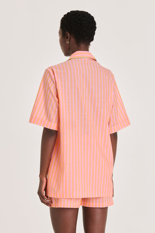 Ultra-Light Cotton Short Pajama Set - Pinstriped - Coral and Pink