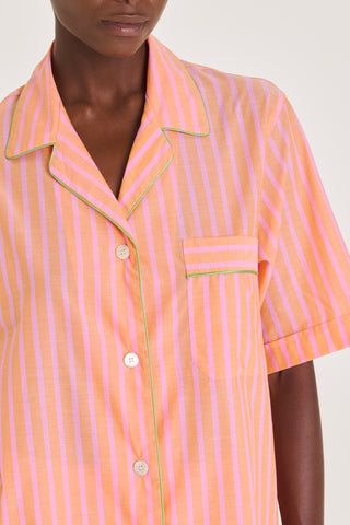 Ultra-Light Cotton Short Pajama Set - Pinstriped - Coral and Pink