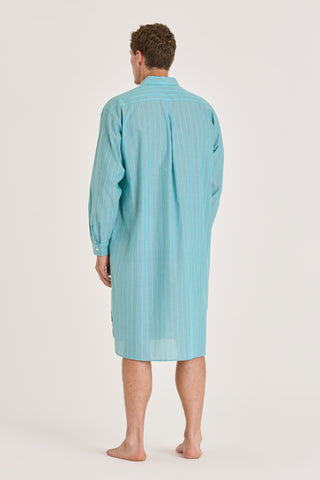 Ultra-Light Cotton Classic Collar Nightshirt - Pinstriped - Pale Teal