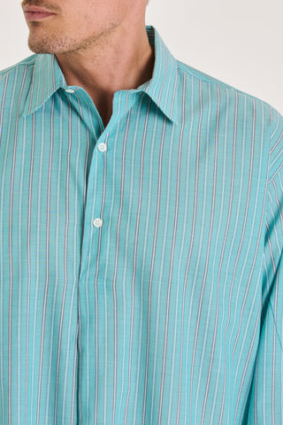 Ultra-Light Cotton Classic Collar Nightshirt - Pinstriped - Pale Teal