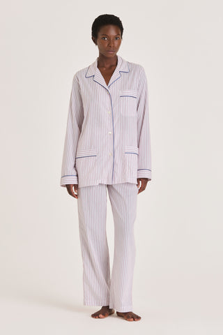 Ultra-Light Cotton Pajama Set - Striped - Raspberry Red