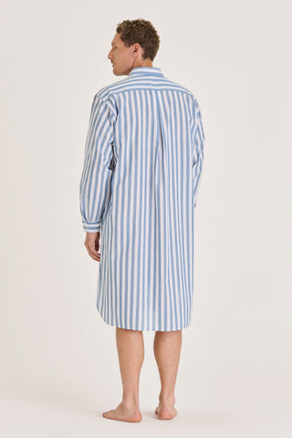 Ultra-Light Cotton Classic Collar Nightshirt - Striped - Avion Blue