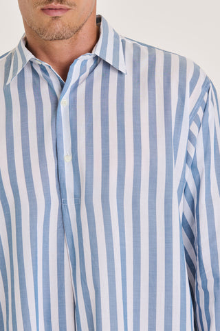 Ultra-Light Cotton Classic Collar Nightshirt - Striped - Avion Blue